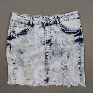 Bamboo Jeans Denim Mini Skirt Women Small 6 Stretch Blue Distressed Flirty Fairy